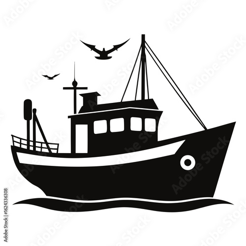 Silhouette Fishing Boat at Sea
