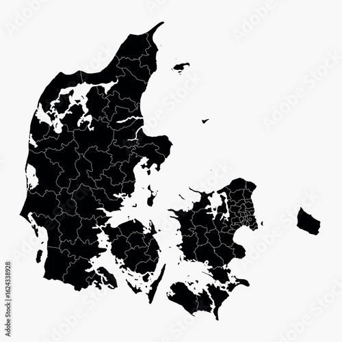 Denmark Outline Map with Municipalities (A descriptive title that clearly explains the content for easy searching)