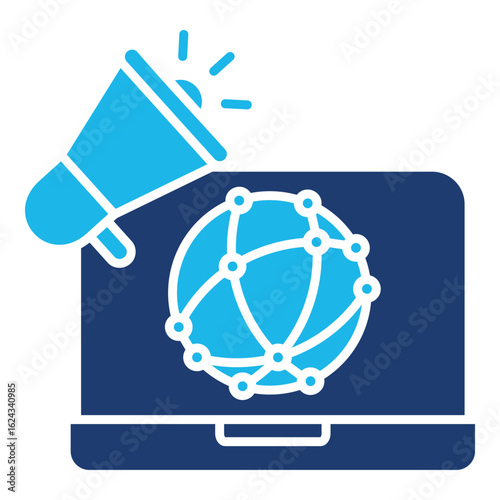 Online Advertising Icon In Blue Monochrome Flat Design, Vector Illustration