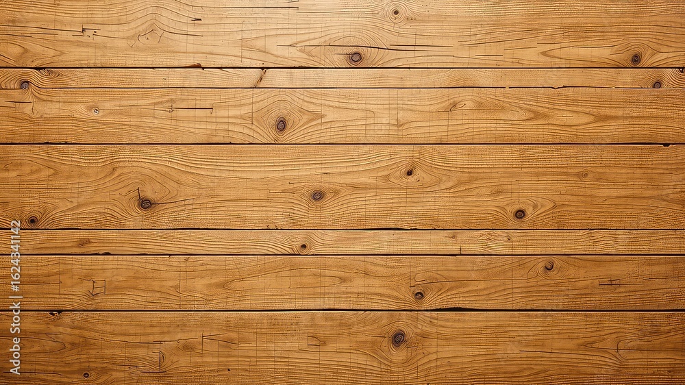 Fototapeta premium Rustic wooden planks arranged horizontally offer a warm and inviting backdrop with natural wood grain and knot details