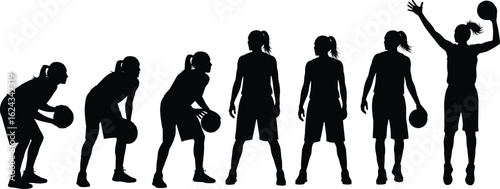 Silhouette of basketball player shooting ball in dynamic motion, high jump action sports fitness training athletic competitive energetic outdoor performance