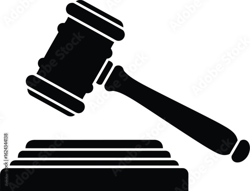 Vector art of black gavel illustration representing justice, law, and legal proceedings, suitable for legal, political, and judicial themes