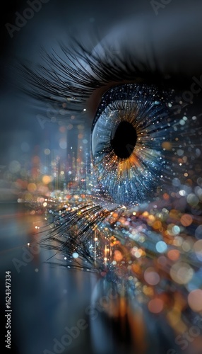 Close-up eye with glittering particles