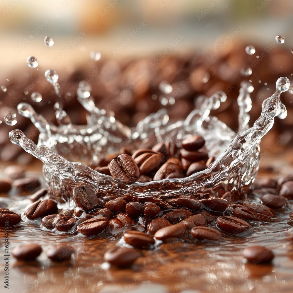 Obraz premium Coffee beans with water splash