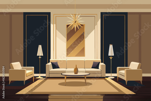elegant luxury living room in gold and beige  .eps