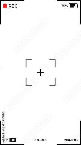 Vertical Camera video Recording Screen Smartphone viewfinder frame template for overlay. Transparent PNG and vector illustration.