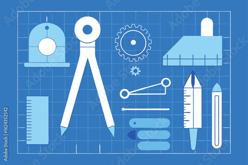 engineering tools over laid blueprint workspace   (1).eps