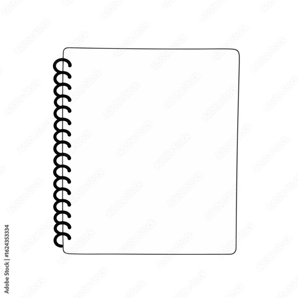 Minimalist spiral notebook drawing on white background, simplicity Minimalist spiral notebook drawing on white background, simplicity