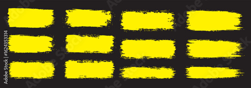 Ink stencil brush strokes and grunge lines with paint splashes drawn in a rectangular shaped composition for text, callouts. Brush strokes in dirty style with drops blots. Grunge banners. Vector set