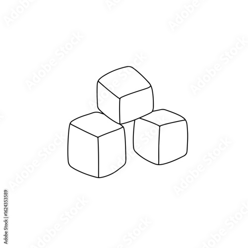 Minimalist drawing of sugar cubes on white background, simplicity