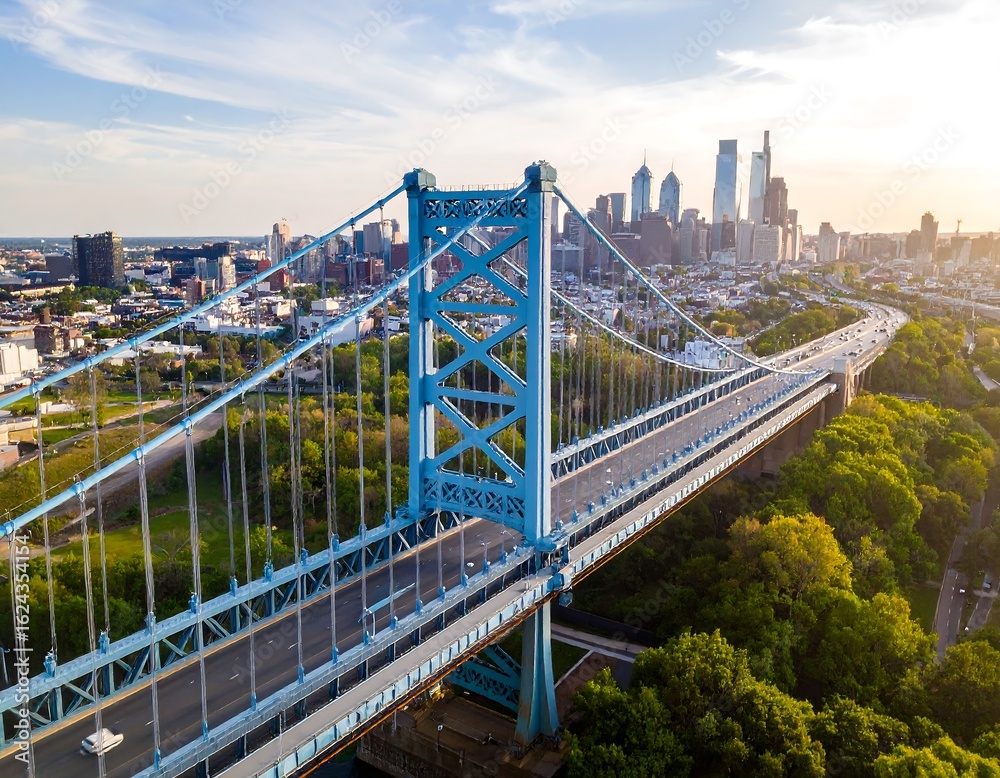 Obraz premium City skyline bridge at dawn