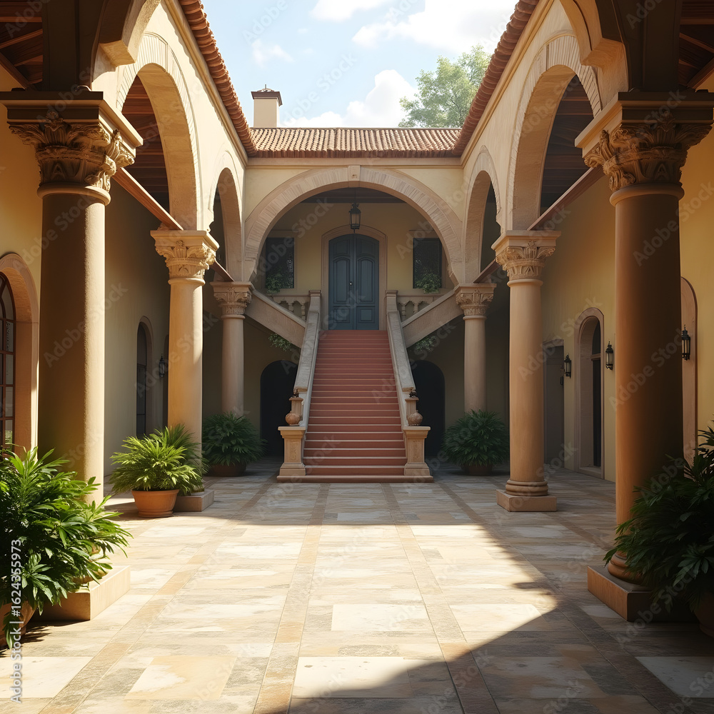 Fototapeta premium Courtyard with an arch and stairs