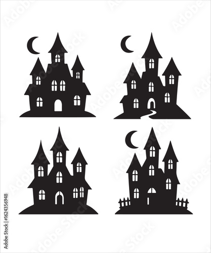 Halloween Haunted houses sets silhouette vector illustration design on white background