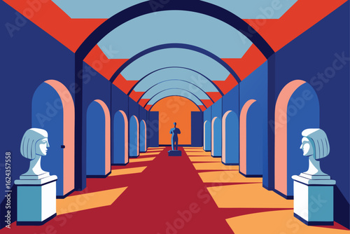 gallery hall with sculptures and arched ceilings   (1).eps