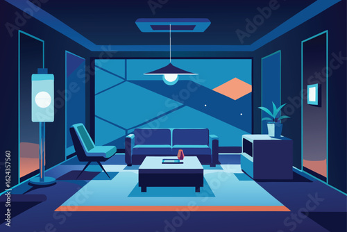 futuristic smart living room with connected device.eps