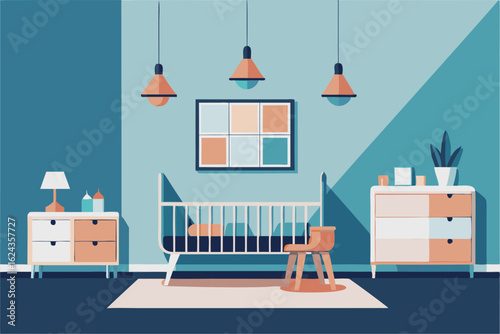 gender neutral baby room with functional and styli.eps