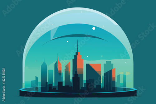 glass dome city protected by climate shields  refl (1).eps