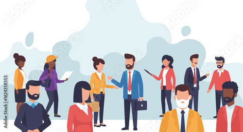 Diverse group of business professionals networking, ideal for websites, presentations, and brochures.