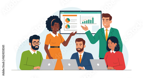 Diverse business team collaborating on project, perfect for presentations or website banners.