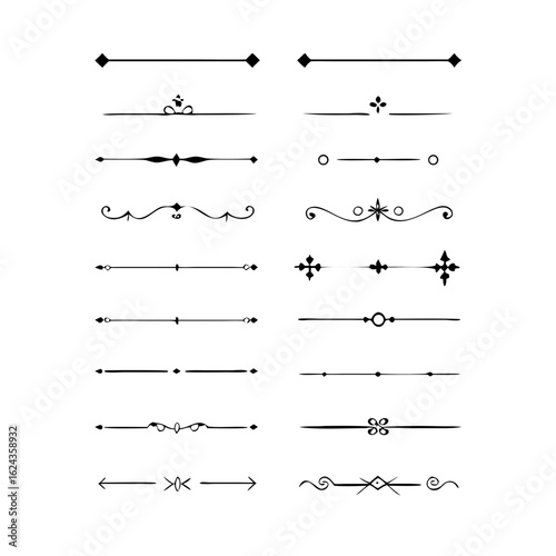 Set of Vintage decorative lines. text dividers. Line border. Lines separators, Borders, Vintage dividers, Underline elements. Divider set vector. Vector illustration.Line dividers.	