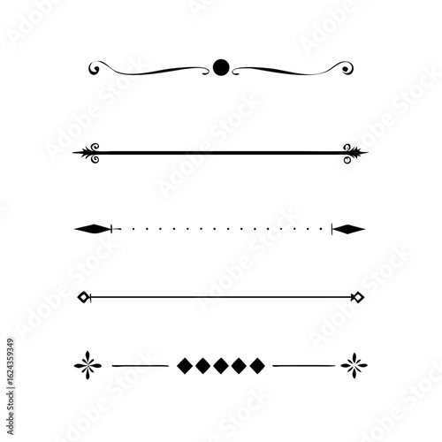 Set of Vintage decorative lines. text dividers. Line border. Lines separators, Borders, Vintage dividers, Underline elements. Divider set vector. Vector illustration.Line dividers.	