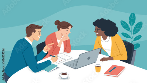 Diverse business team collaborating around a table, perfect for website banners or presentations.