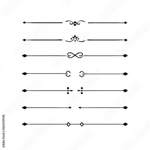 Set of Vintage decorative lines. text dividers. Line border. Lines separators, Borders, Vintage dividers, Underline elements. Divider set vector. Vector illustration.Line dividers.	