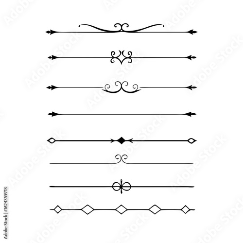 Set of Vintage decorative lines. text dividers. Line border. Lines separators, Borders, Vintage dividers, Underline elements. Divider set vector. Vector illustration.Line dividers.	