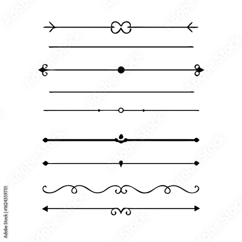 Set of Vintage decorative lines. text dividers. Line border. Lines separators, Borders, Vintage dividers, Underline elements. Divider set vector. Vector illustration.Line dividers.	