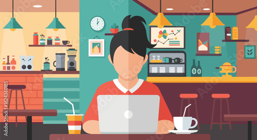Person working on laptop in a cafe, perfect for blog posts about remote work or coffee shop culture.