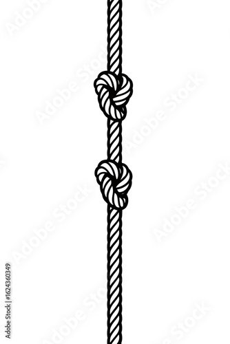 A vector graphic of a vertical rope with two knots tied in it