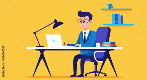 Businessman working at his desk, perfect for website banners or business presentations.