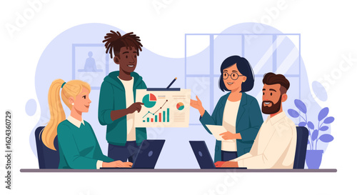 Diverse business team collaborating on project, perfect for website banners or presentations.