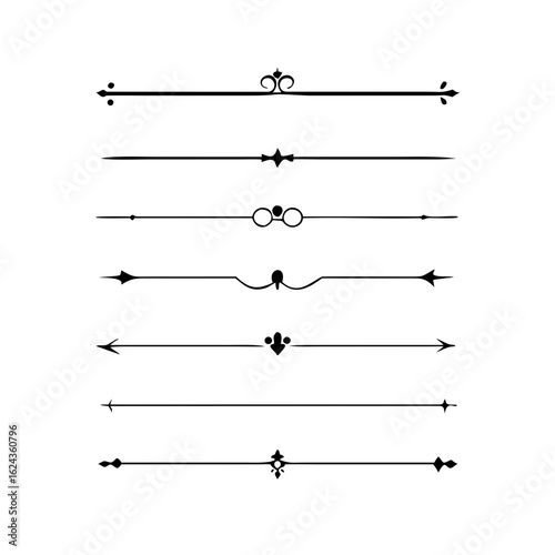 Set of Vintage decorative lines. text dividers. Line border. Lines separators, Borders, Vintage dividers, Underline elements. Divider set vector. Vector illustration. Line dividers.	