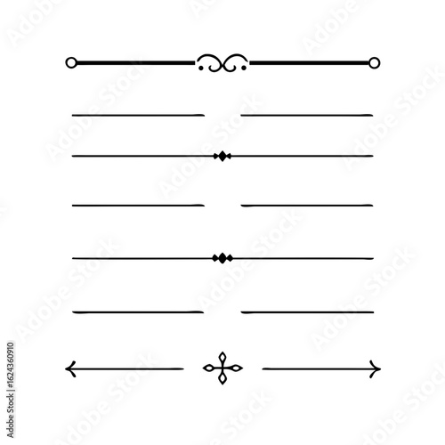 Set of Vintage decorative lines. text dividers. Line border. Lines separators, Borders, Vintage dividers, Underline elements. Divider set vector. Vector illustration. Line dividers.	
