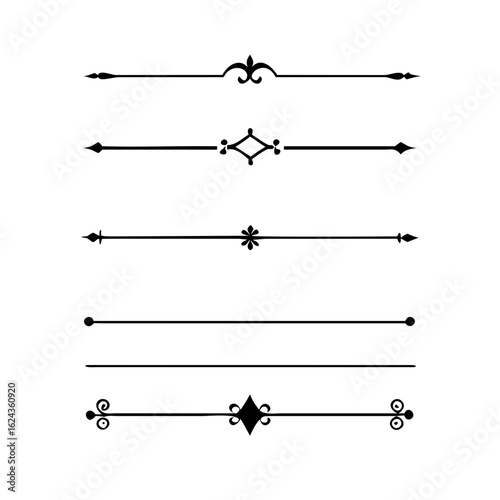 Set of Vintage decorative lines. text dividers. Line border. Lines separators, Borders, Vintage dividers, Underline elements. Divider set vector. Vector illustration. Line dividers.	