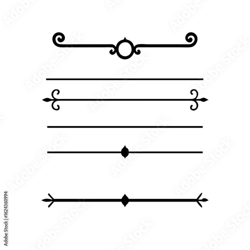 Set of Vintage decorative lines. text dividers. Line border. Lines separators, Borders, Vintage dividers, Underline elements. Divider set vector. Vector illustration. Line dividers.	