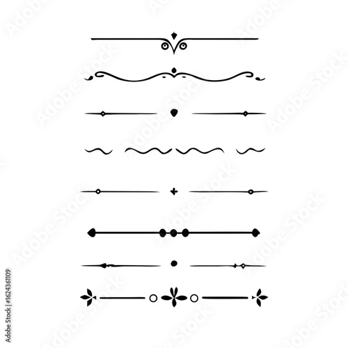 Set of Vintage decorative lines. text dividers. Line border. Lines separators, Borders, Vintage dividers, Underline elements. Divider set vector. Vector illustration. Line dividers.	