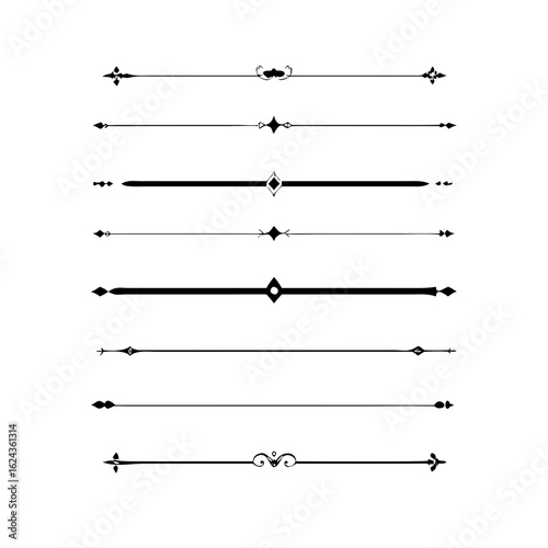 Set of Vintage decorative lines. text dividers. Line border. Lines separators, Borders, Vintage dividers, Underline elements. Divider set vector. Vector illustration. Line dividers.	