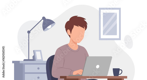 Person working on laptop at home office, perfect for blog, website or article about remote work.