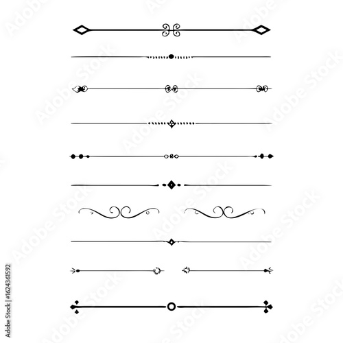 Set of Vintage decorative lines. text dividers. Line border. Lines separators, Borders, Vintage dividers, Underline elements. Divider set vector. Vector illustration. Line dividers.	