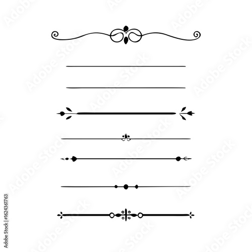 Set of Vintage decorative lines. text dividers. Line border. Lines separators, Borders, Vintage dividers, Underline elements. Divider set vector. Vector illustration. Line dividers.	