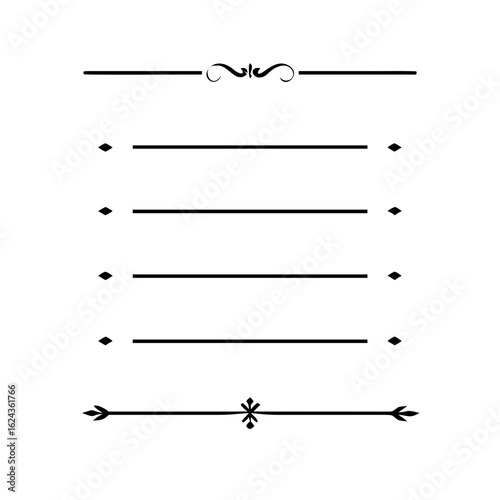 Set of Vintage decorative lines. text dividers. Line border. Lines separators, Borders, Vintage dividers, Underline elements. Divider set vector. Vector illustration. Line dividers.	