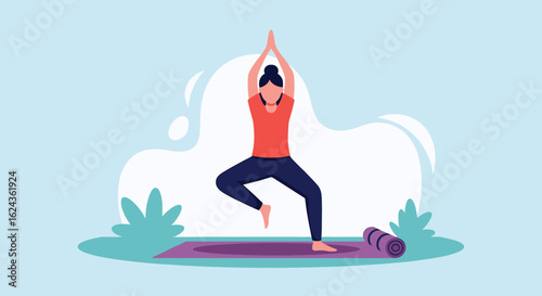 Woman practicing yoga outdoors. Perfect for wellness websites, brochures, and health apps.