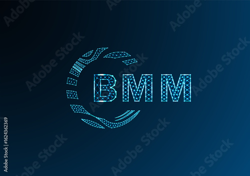 BMM low poly letter logo vector design. BMM lower poly logo design. BMM unique low poly logo design.