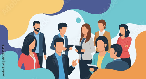 Diverse business team collaborating, ideal for presentations on teamwork and collaboration.