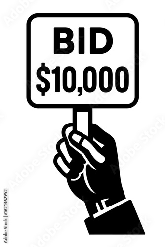 Vector of a Hand Holding a Bid Sign with a Price - Ideal for Auctions and Financial Concepts