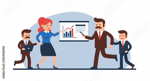 Business team presentation: growth chart, vector illustration perfect for websites and marketing materials.