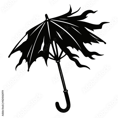 Vector of a Broken Umbrella with Torn Fabric - A Concept for Bad Weather or Damage