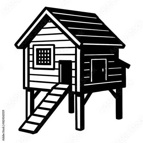 Stylized Black and White Vector of a Chicken Coop - Symbolizing Farm and Rural Life